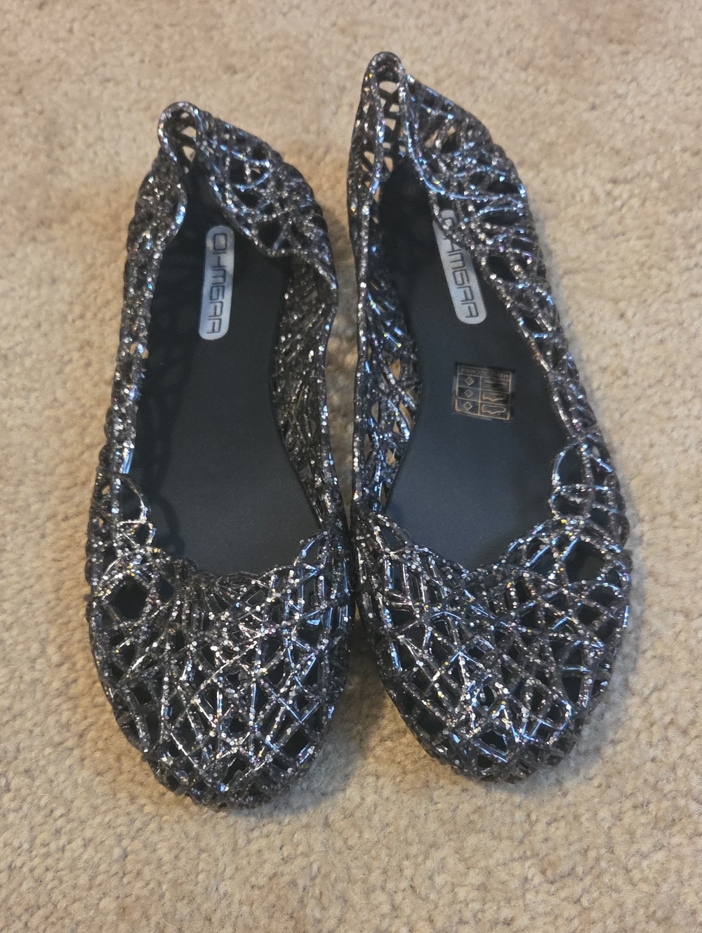 Black and Silver Glitter Lattice Ballet Flats for Women
